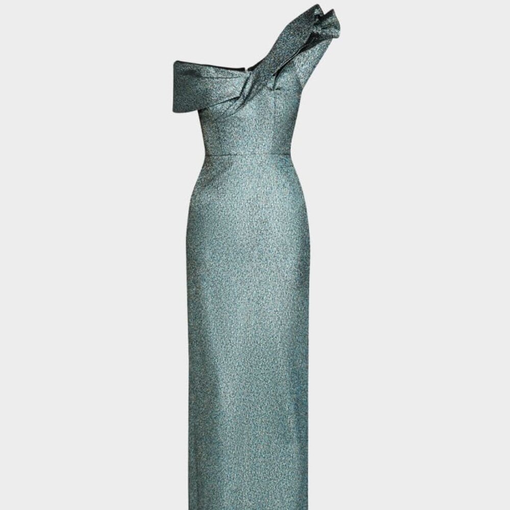 One-Shoulder Metallic Jacquard Column Gown